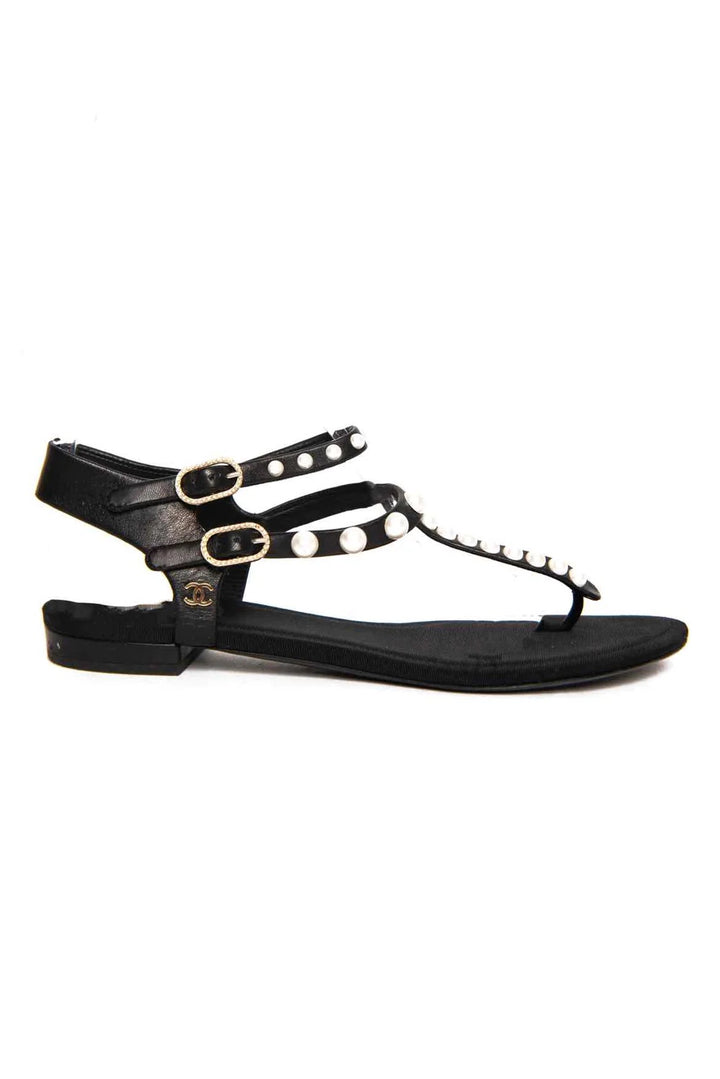 CHANEL PEARL EMBELLISHED THONG FLAT SANDALS