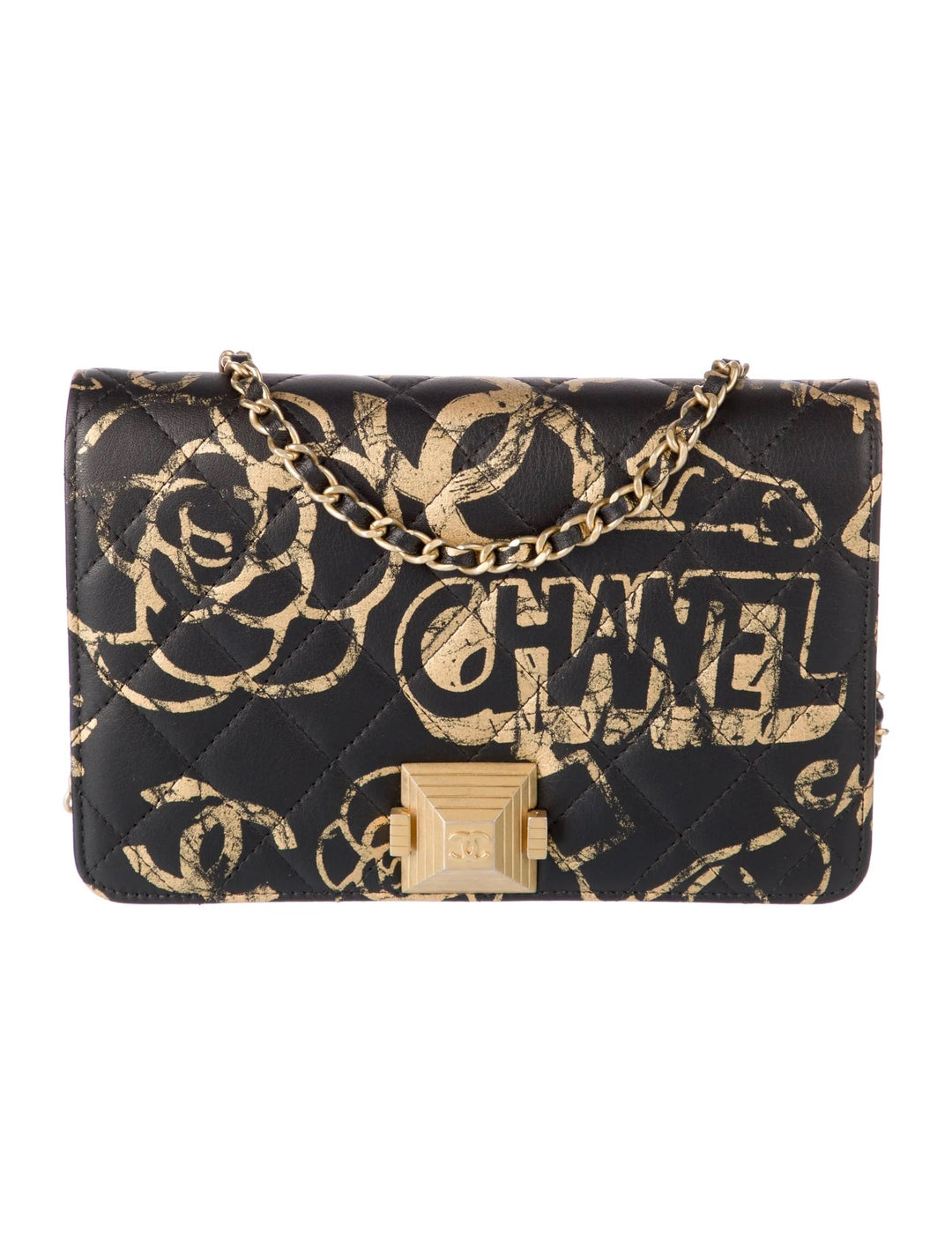 CHANEL QUILTED CALFSKIN GRAFFITI PYRAMID WALLET ON A CHAIN