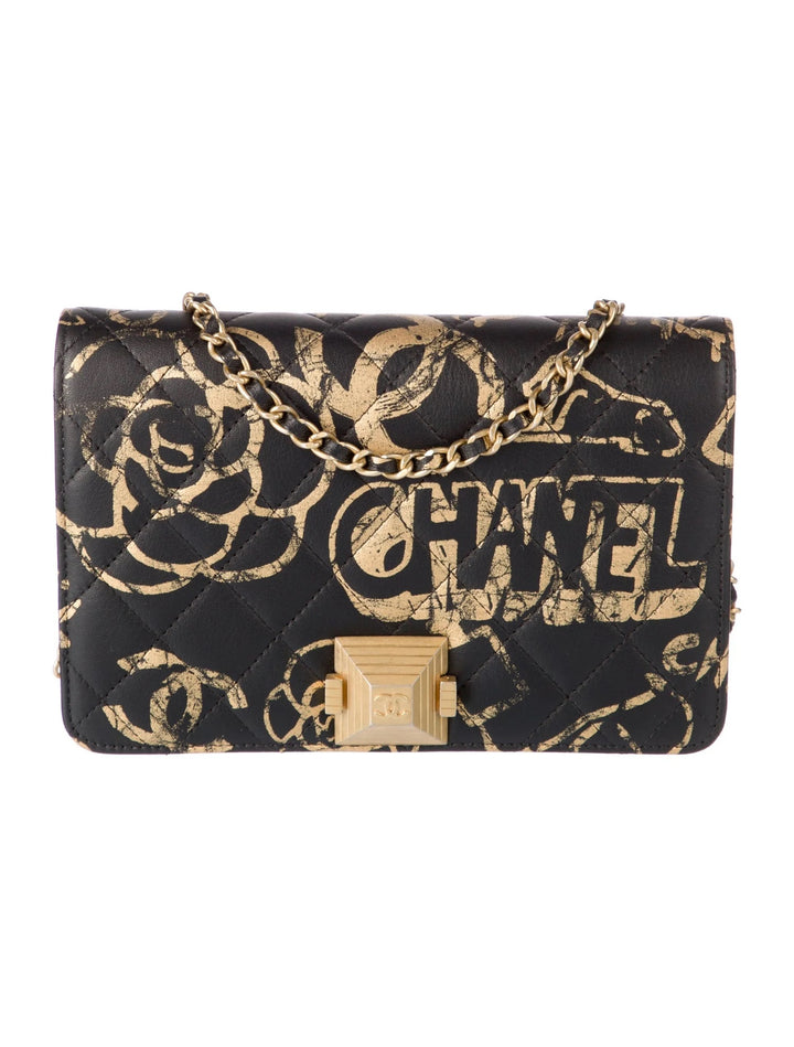 CHANEL QUILTED CALFSKIN GRAFFITI PYRAMID WALLET ON A CHAIN