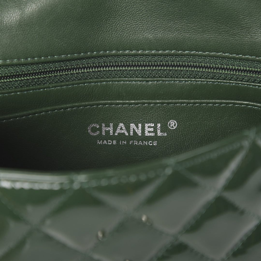 CHANEL PATENT CALFSKIN QUILTED MINI FLAP BAG IN EMERALD GREEN
