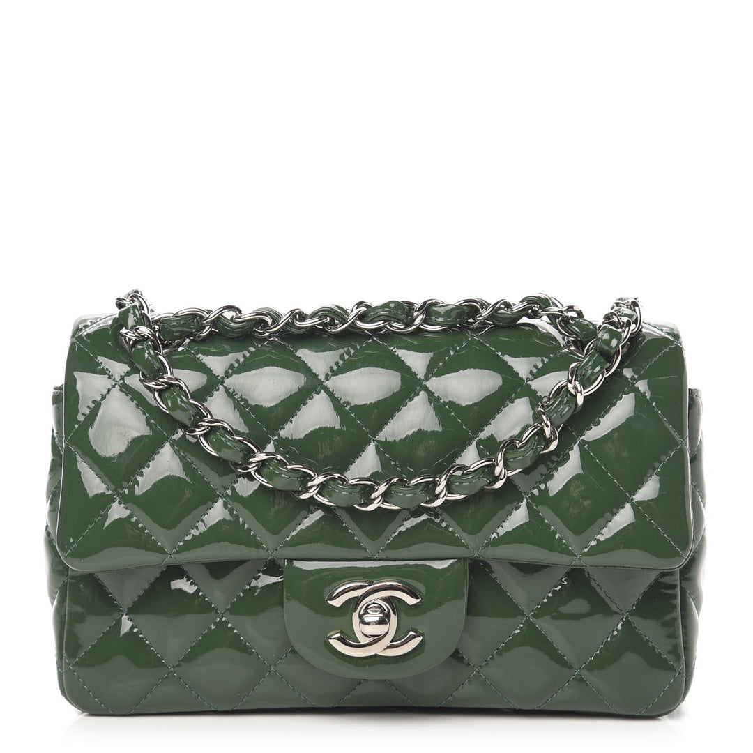 CHANEL PATENT CALFSKIN QUILTED MINI FLAP BAG IN EMERALD GREEN