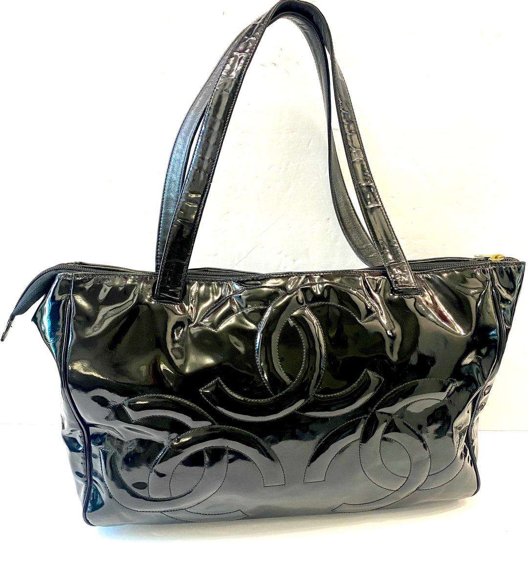 CHANEL PATENT LEATHER TRIPLE CC TOTE BAG