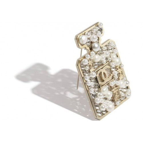 CHANEL 19 STRASS &amp; FAUX PEARL CC PERMUFE BROOCH