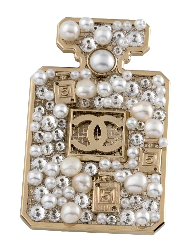CHANEL 19 STRASS &amp; FAUX PEARL CC PERMUFE BROOCH