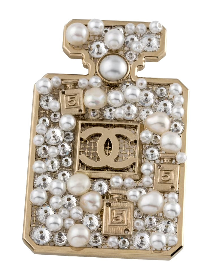 CHANEL 19 STRASS &amp; FAUX PEARL CC PERMUFE BROOCH