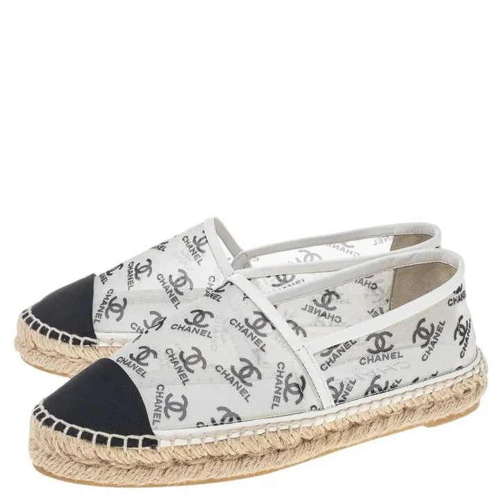 CHANEL LOGO PRINT MESH ESPADRILLES
