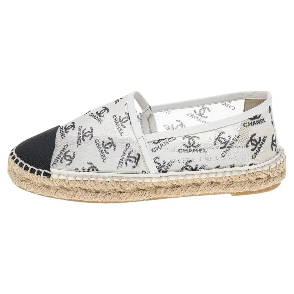 CHANEL LOGO PRINT MESH ESPADRILLES