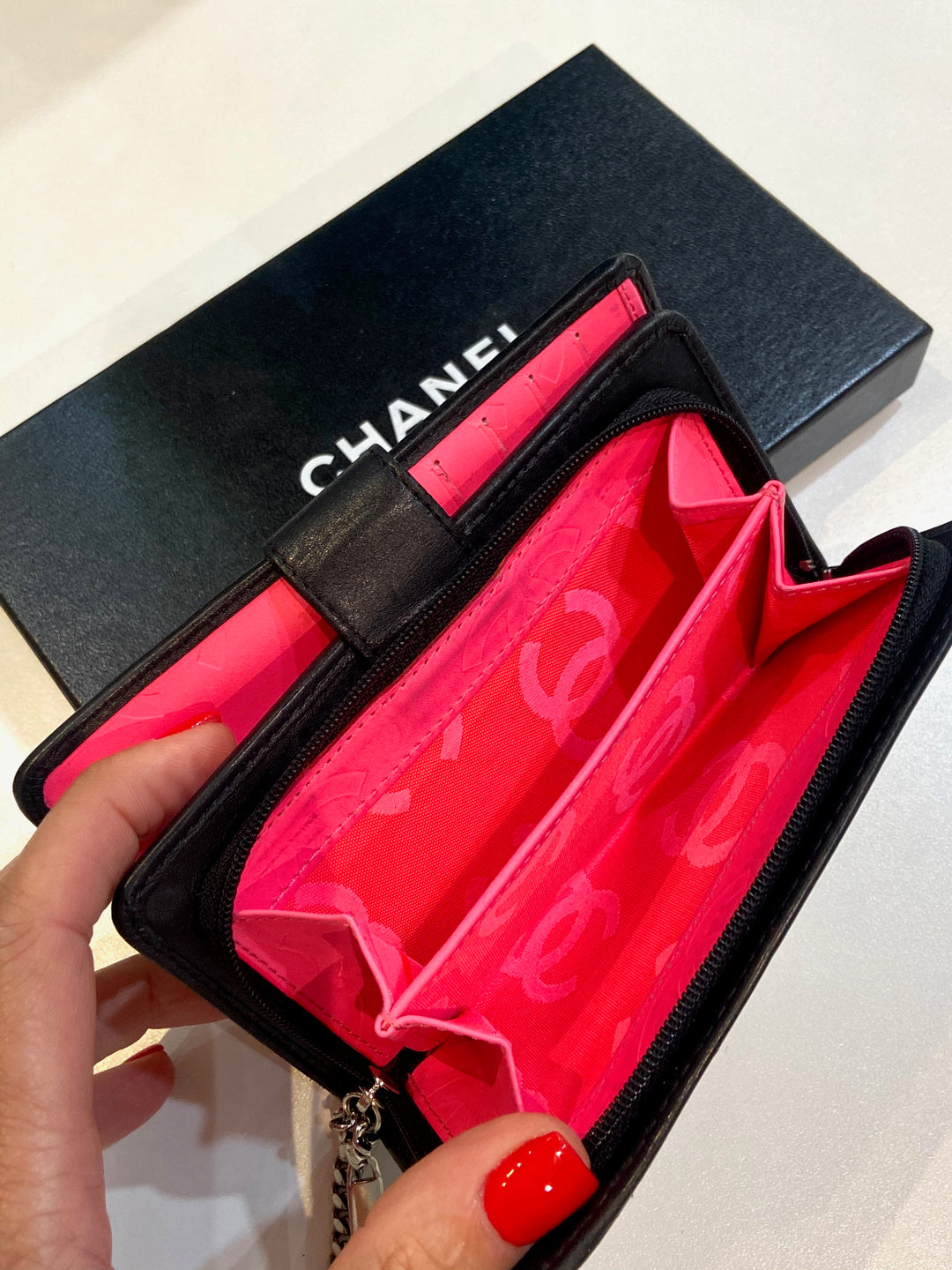 CHANEL QUILTED CALFSKIN LEATHER CAMBON FRENCH WALLET