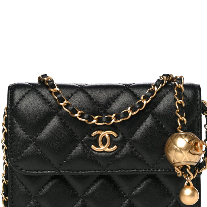 CHANEL QUILTED LAMBSKIN PEARL CRUSH MINI WALLET ON A CHAIN