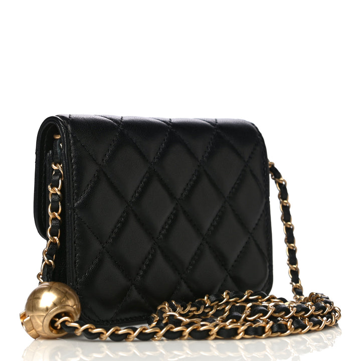 CHANEL QUILTED LAMBSKIN PEARL CRUSH MINI WALLET ON A CHAIN