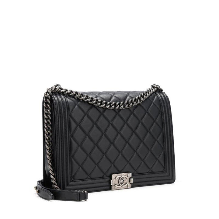 CHANEL QUILTED CALFSKIN LARGE BOY BAG RUTHENIUM HARDWARE