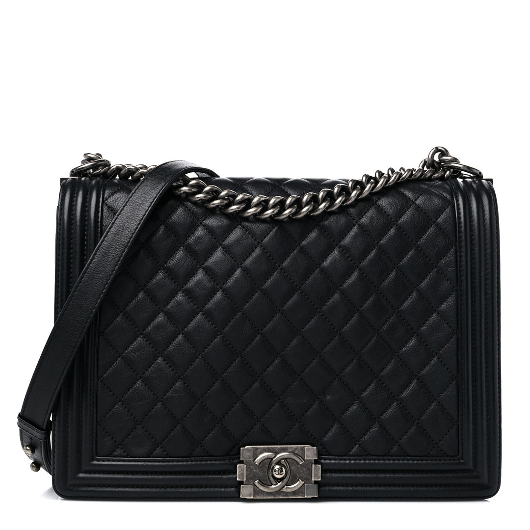 CHANEL QUILTED CALFSKIN LARGE BOY BAG RUTHENIUM HARDWARE