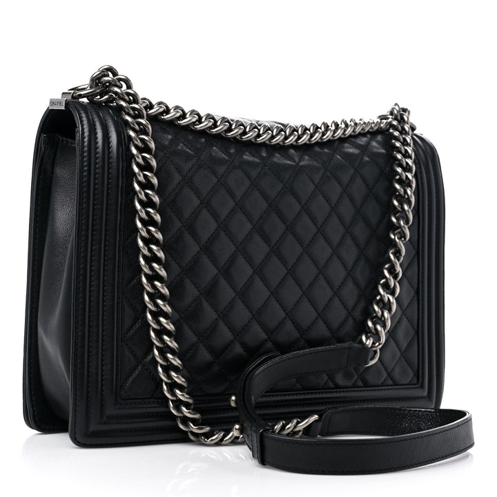 CHANEL QUILTED CALFSKIN LARGE BOY BAG RUTHENIUM HARDWARE