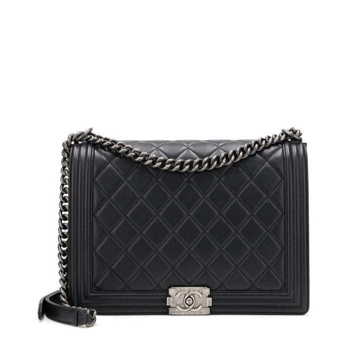 CHANEL QUILTED CALFSKIN LARGE BOY BAG RUTHENIUM HARDWARE