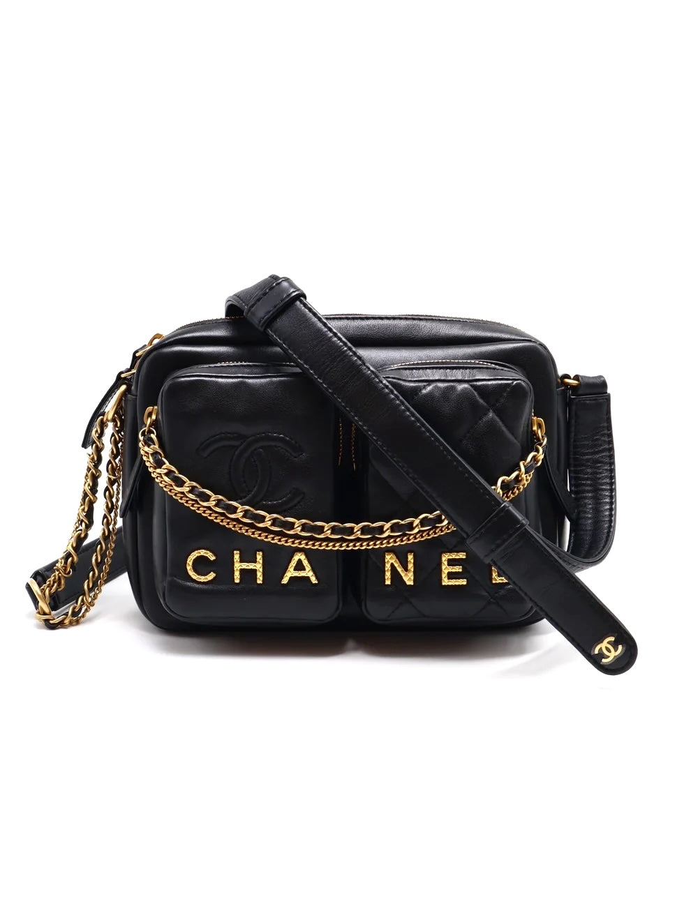 CHANEL QUILTED CALFSKIN DOUBLE POCKET LARGE CAMERA BAG