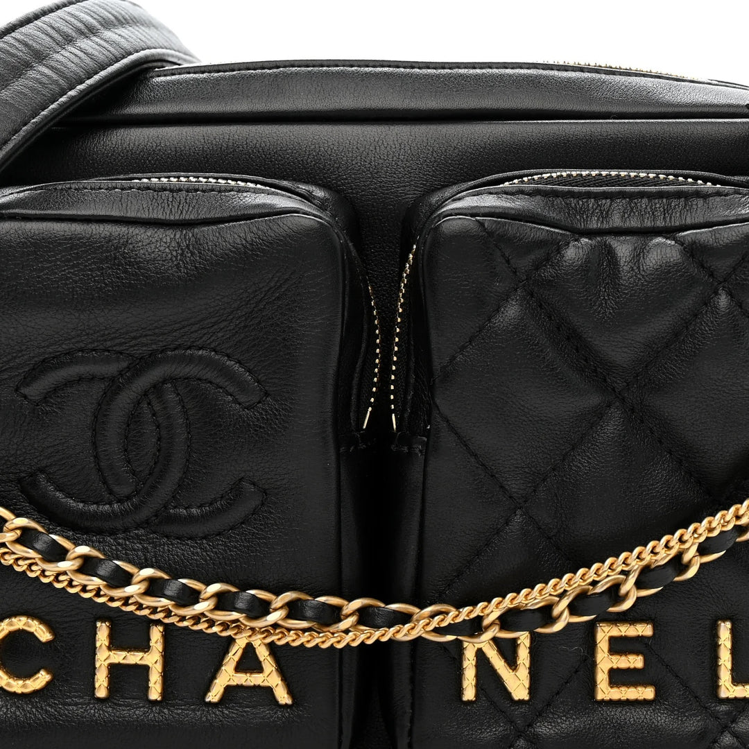 CHANEL QUILTED CALFSKIN DOUBLE POCKET LARGE CAMERA BAG