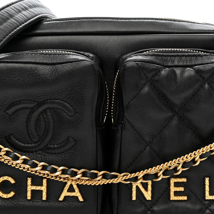 CHANEL QUILTED CALFSKIN DOUBLE POCKET LARGE CAMERA BAG