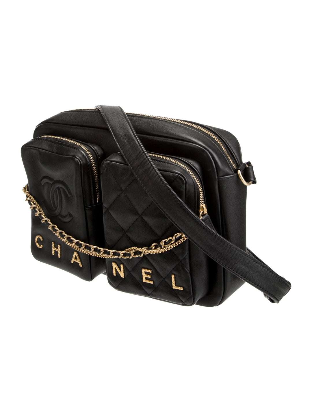 CHANEL QUILTED CALFSKIN DOUBLE POCKET LARGE CAMERA BAG