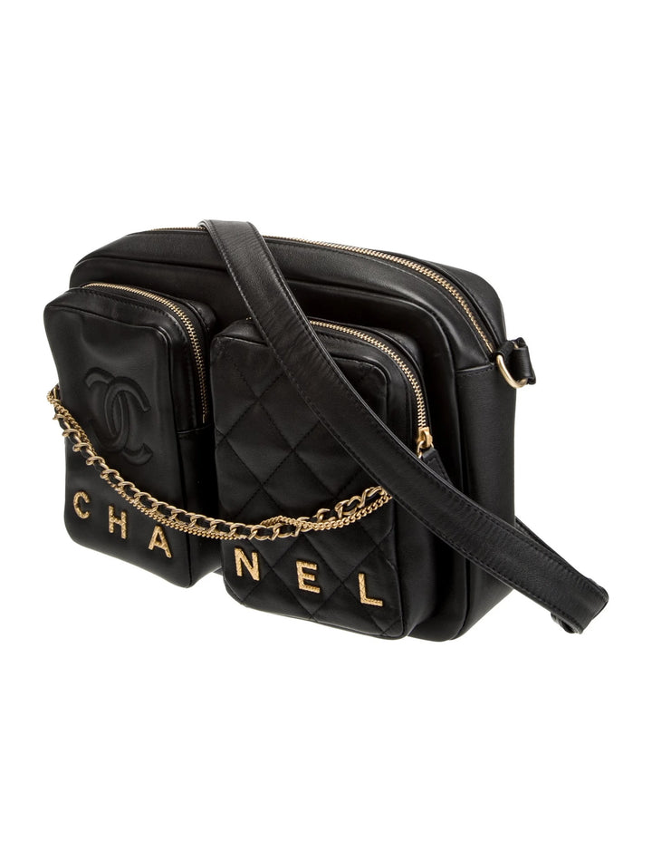 CHANEL QUILTED CALFSKIN DOUBLE POCKET LARGE CAMERA BAG