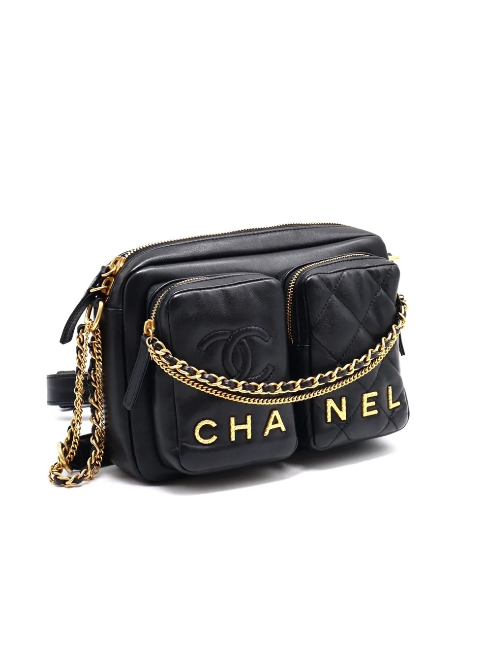 CHANEL QUILTED CALFSKIN DOUBLE POCKET LARGE CAMERA BAG