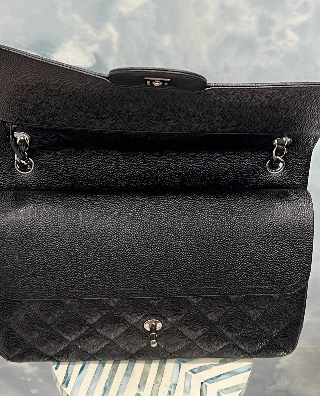 CHANEL CLASSIC QUILTED CAVIAR LEATHER DOUBLE FLAP BAG