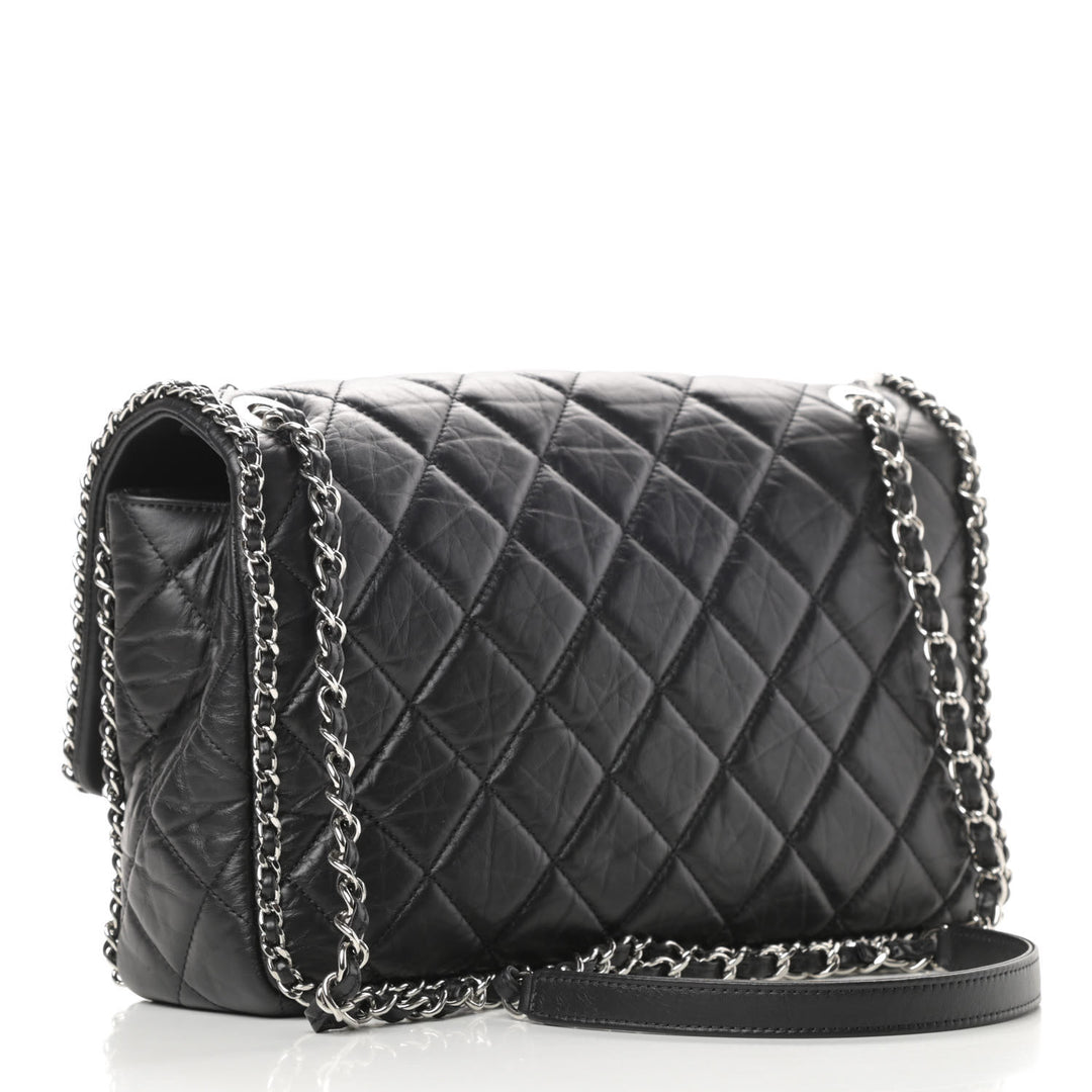 CHANEL QUILTED CRUMPLED LAMBSKIN RUNNING CHAIN FLAP JUMBO BAG
