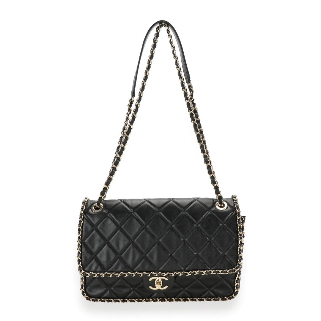 CHANEL QUILTED CRUMPLED LAMBSKIN RUNNING CHAIN FLAP JUMBO BAG