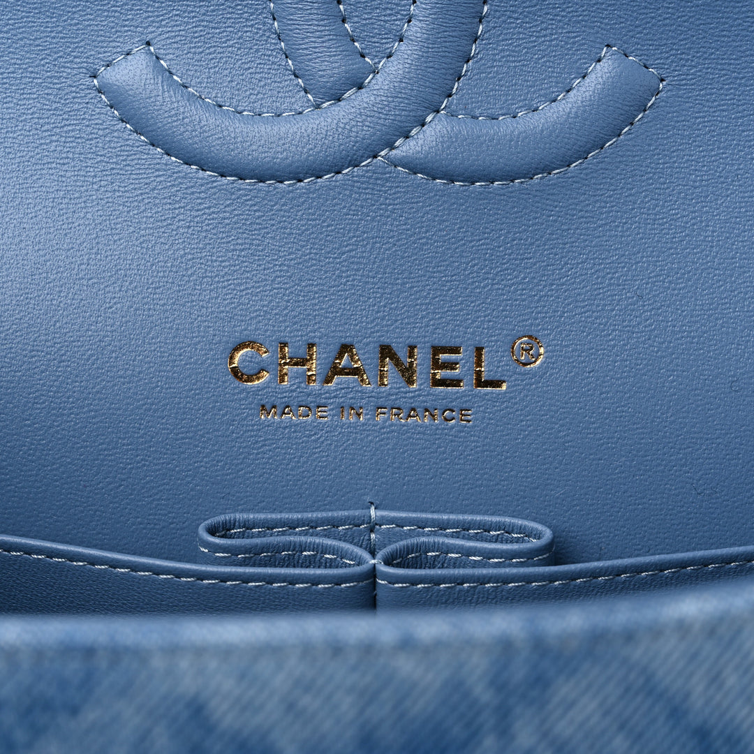 CHANEL QUILTED DENIM MEDIUM CLASSIC DOUBLE FLAP BAG
