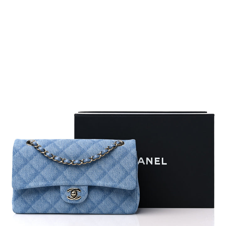 CHANEL QUILTED DENIM MEDIUM CLASSIC DOUBLE FLAP BAG
