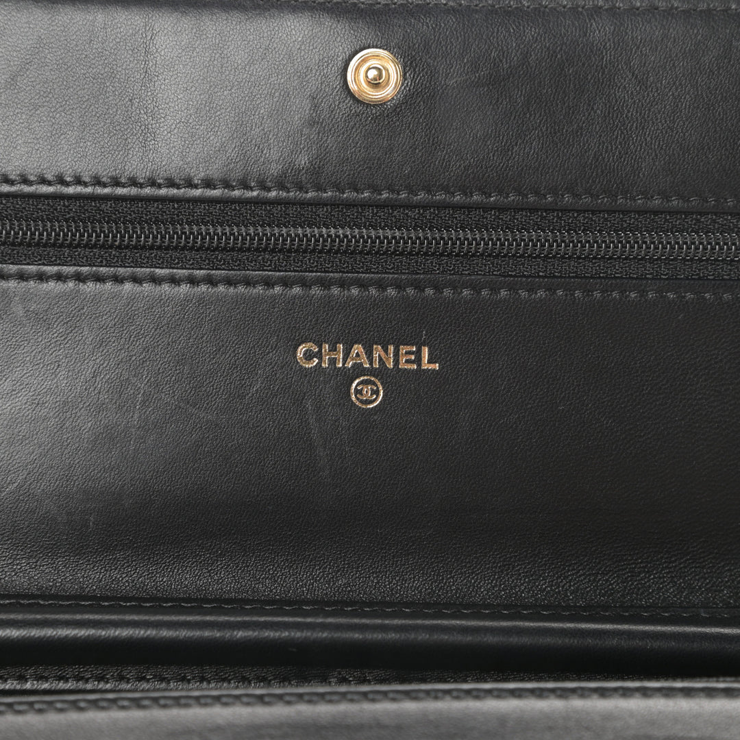CHANEL QUILTED LAMBSKIN BOY WALLET ON CHAIN