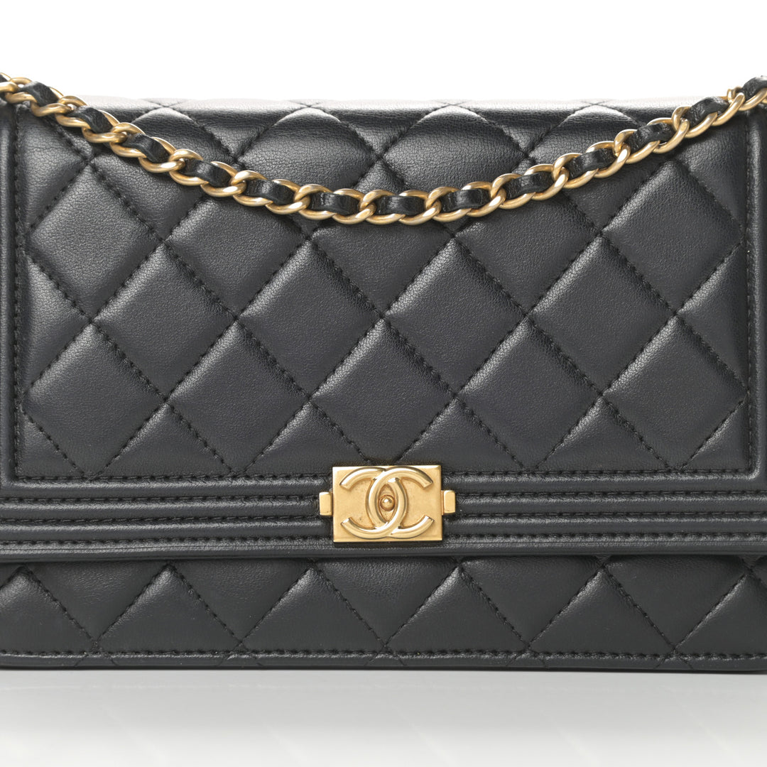 CHANEL QUILTED LAMBSKIN BOY WALLET ON CHAIN