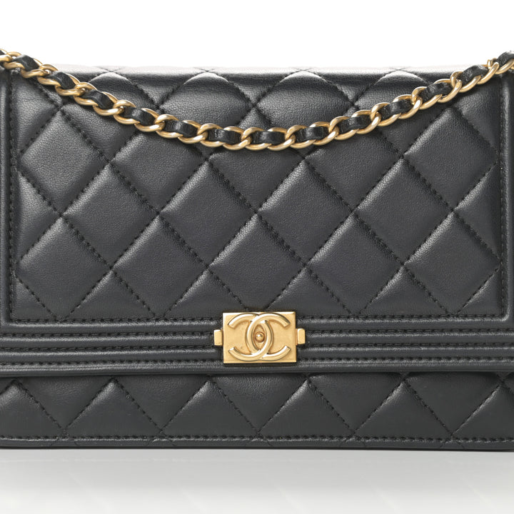 CHANEL QUILTED LAMBSKIN BOY WALLET ON CHAIN