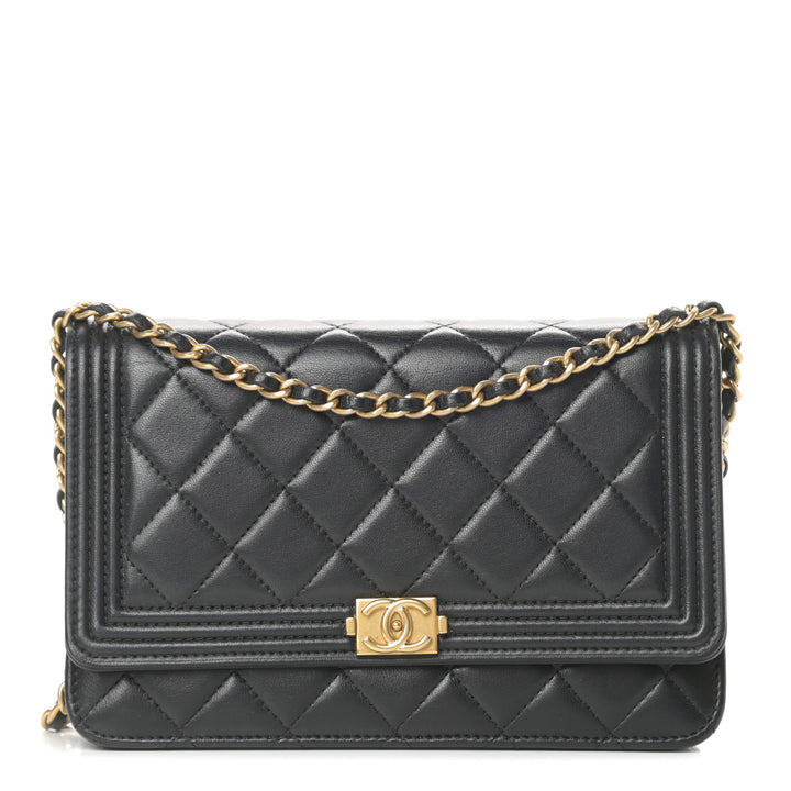 CHANEL QUILTED LAMBSKIN BOY WALLET ON CHAIN