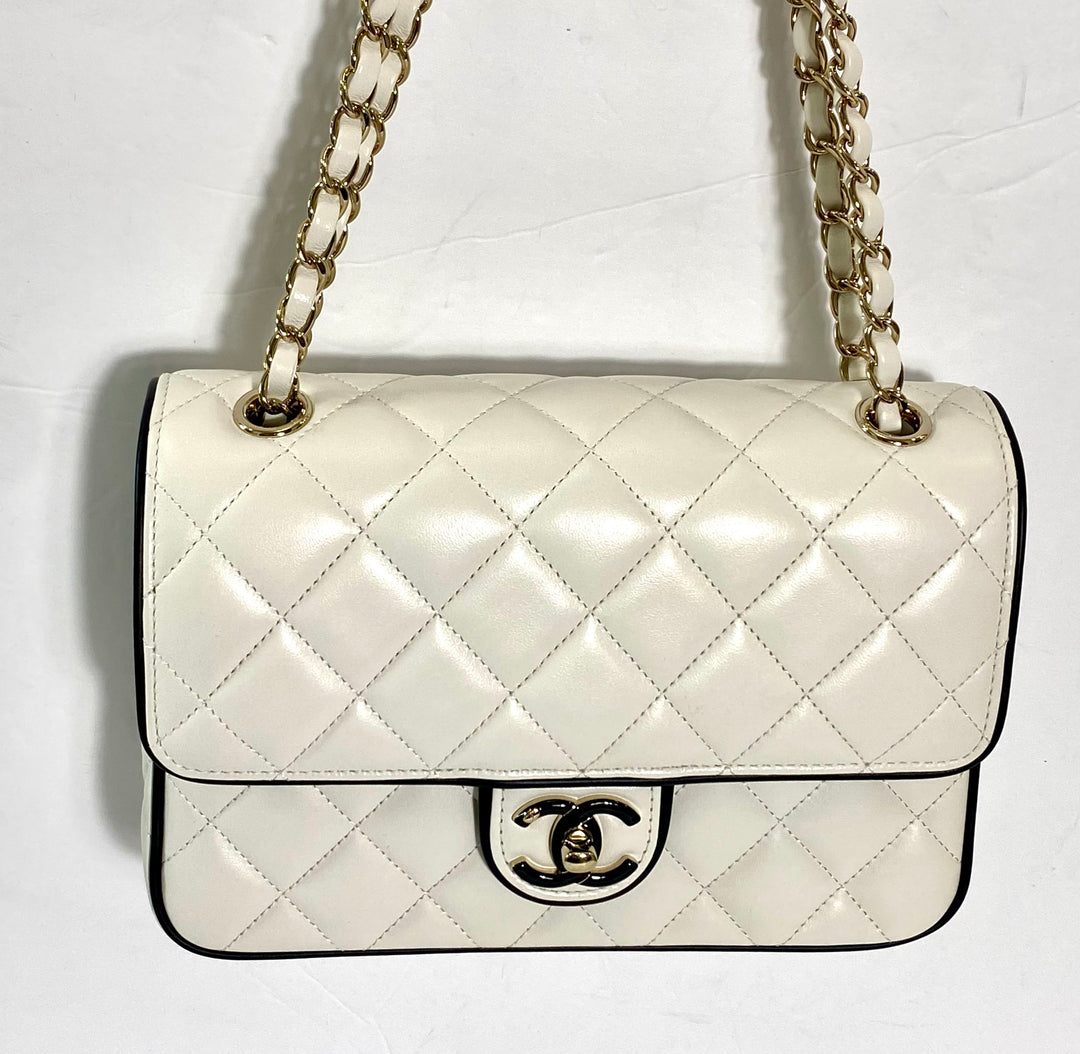 CHANEL QUILTED LAMBSKIN MINI GRAPHIC FRAME FLAP BAG