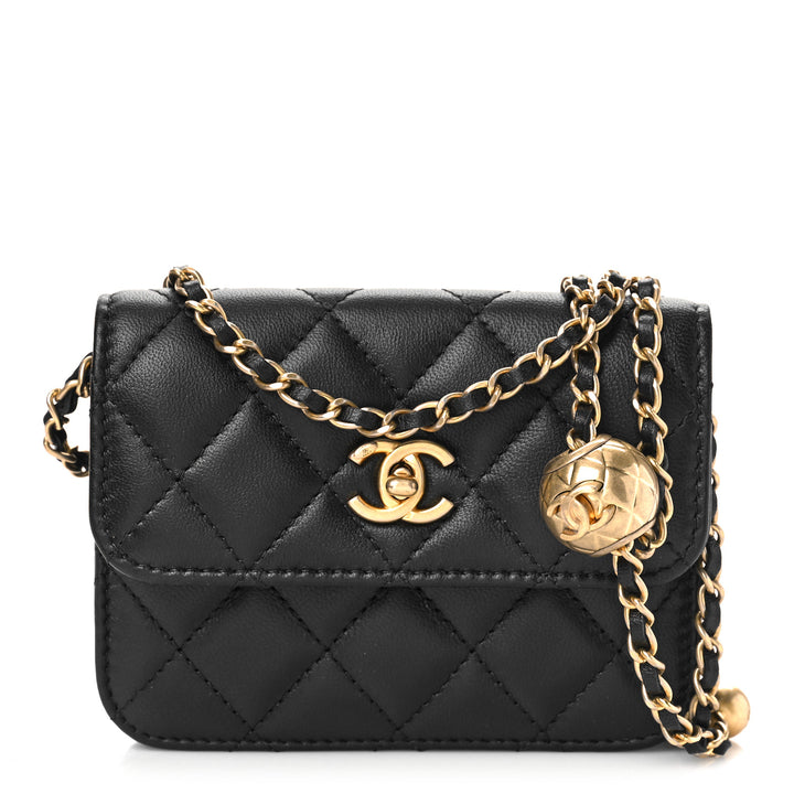 CHANEL QUILTED LAMBSKIN PEARL CRUSH CLUTCH WITH CHAIN