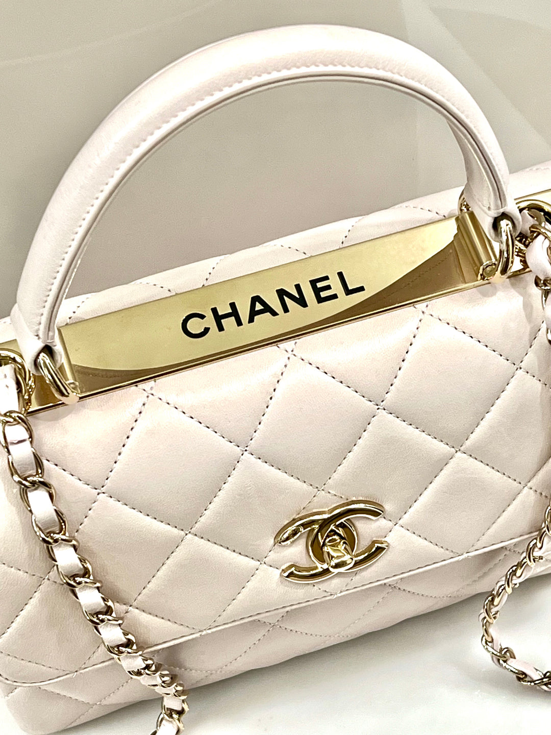 CHANEL QUILTED LAMBSKIN SMALL TRENDY CC HANDLE FLAP BAG PALE PINK