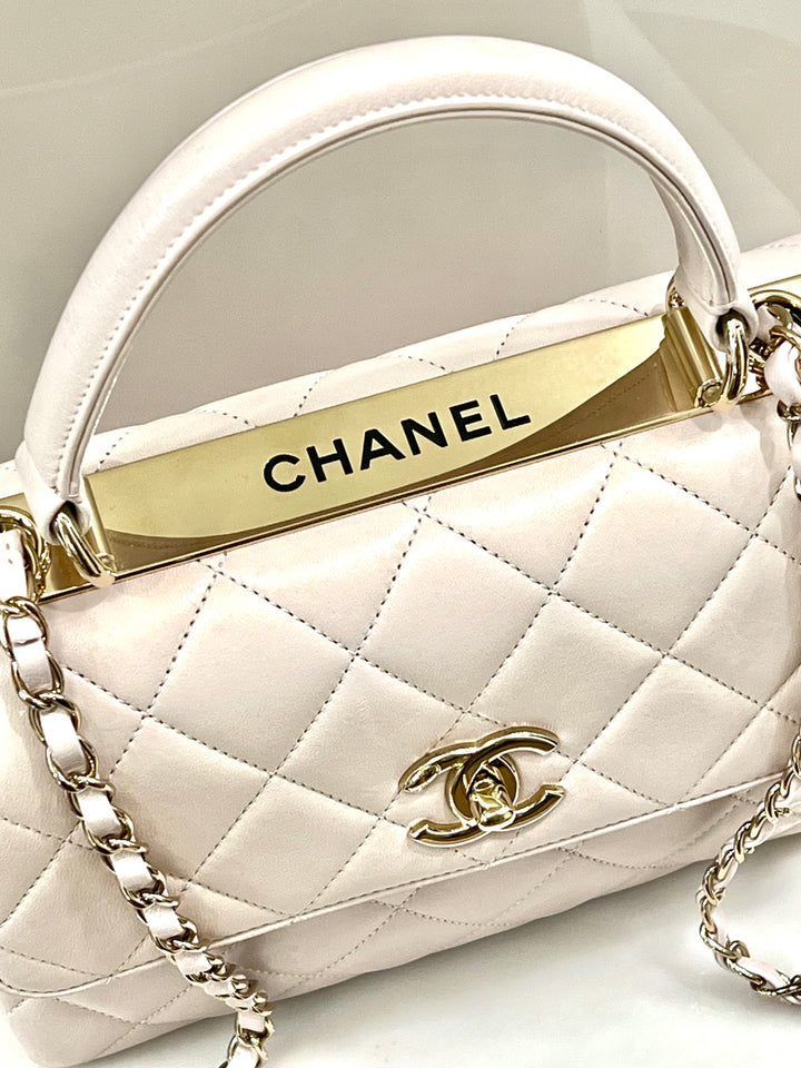 CHANEL QUILTED LAMBSKIN SMALL TRENDY CC HANDLE FLAP BAG PALE PINK