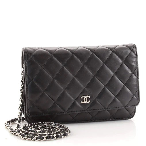 CHANEL, Bags, Chanellambskin Quilted Cc Pearl Crush Wallet On Chain Woc  Jaune Almost New