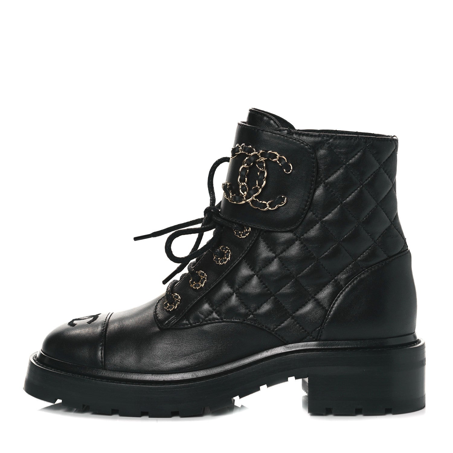 CHANEL QUILTED LAMBSKIN COMBAT BOOTS