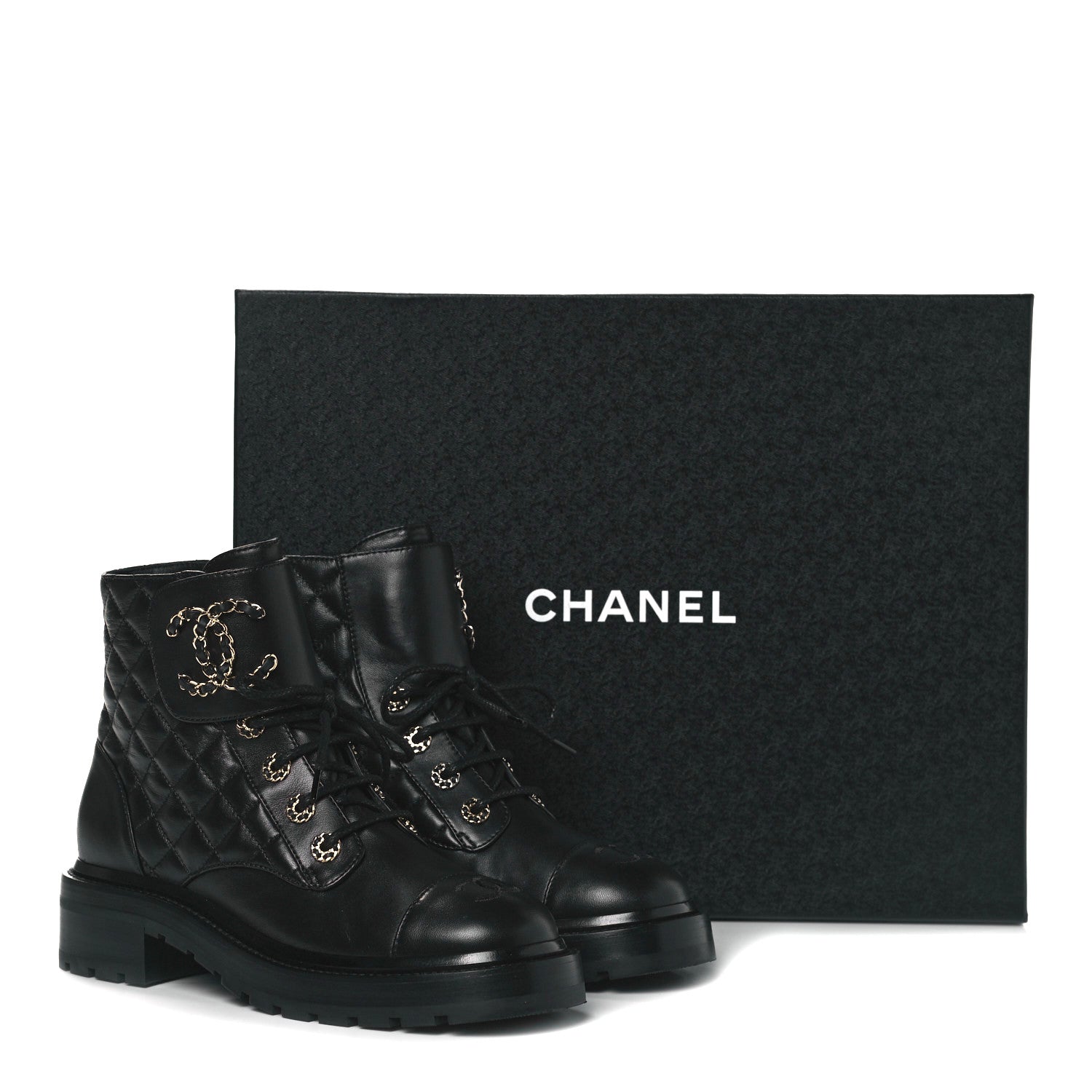 CHANEL QUILTED GOATSKIN CALFSKIN LACE-UP COMBAT BOOTS – Caroline's Fashion  Luxuries