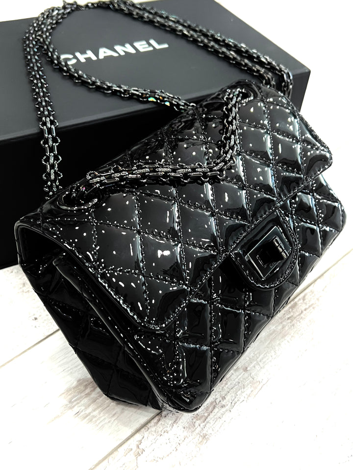 CHANEL QUILTED PATENT LEATHER REISSUE SO BLACK MINI FLAP BAG