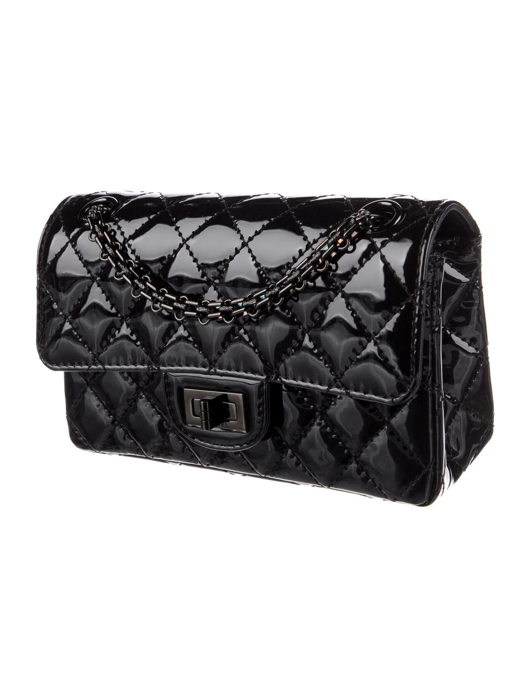 CHANEL QUILTED PATENT LEATHER REISSUE SO BLACK MINI FLAP BAG