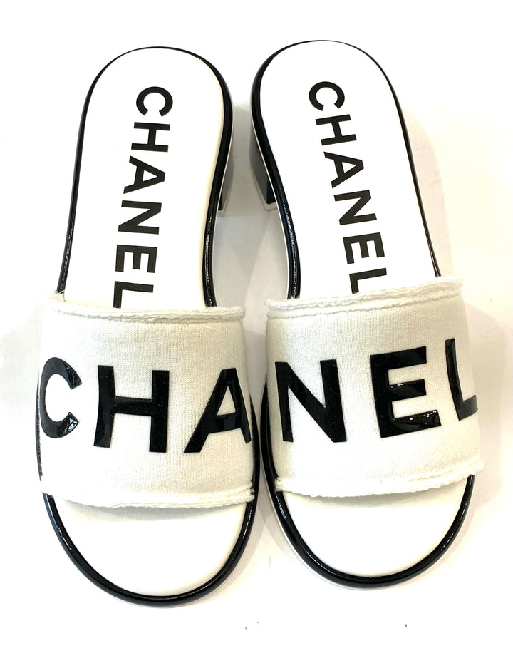 CHANEL RAW EDGE &amp; LEATHER CHA NEL MULES