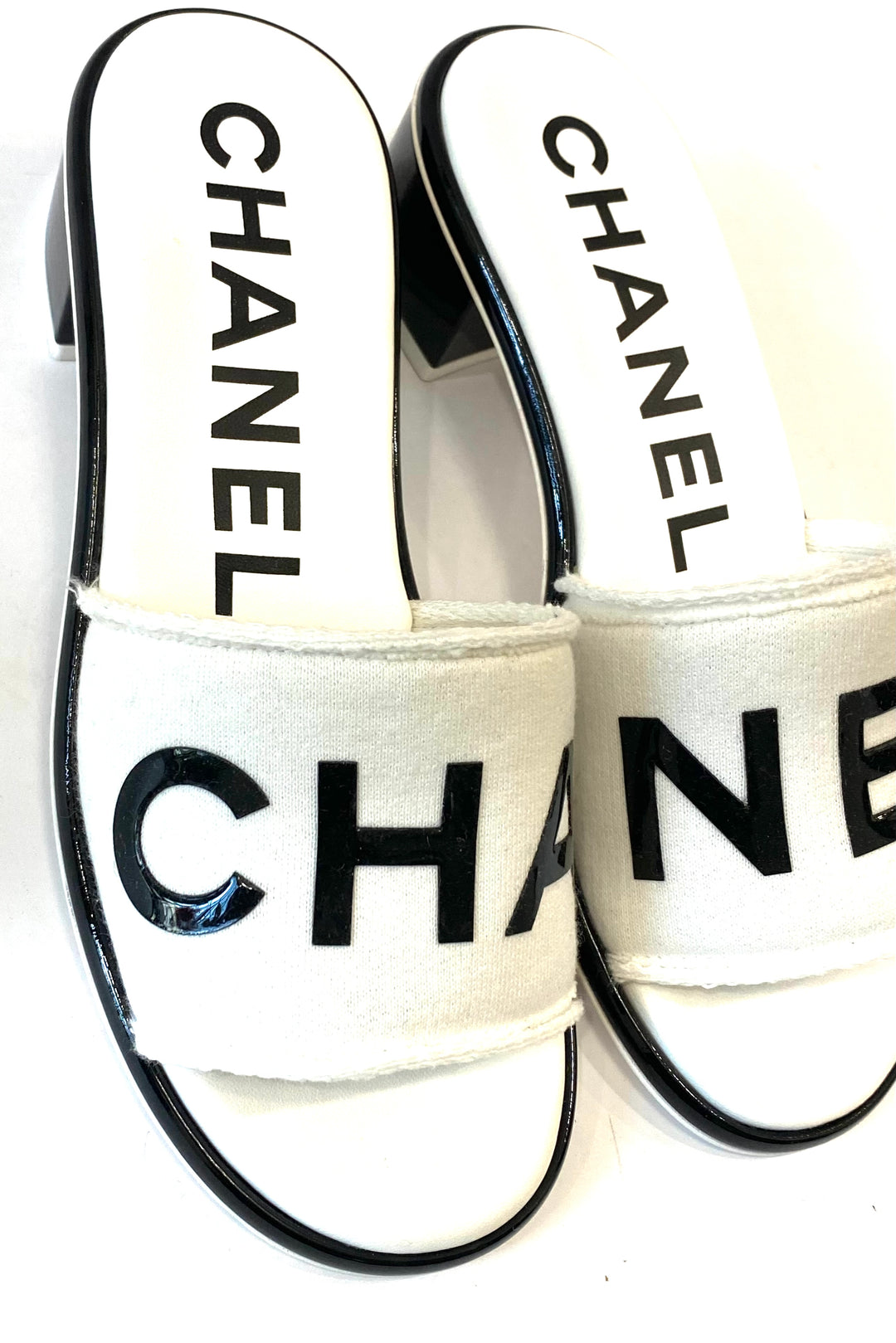CHANEL RAW EDGE &amp; LEATHER CHA NEL MULES