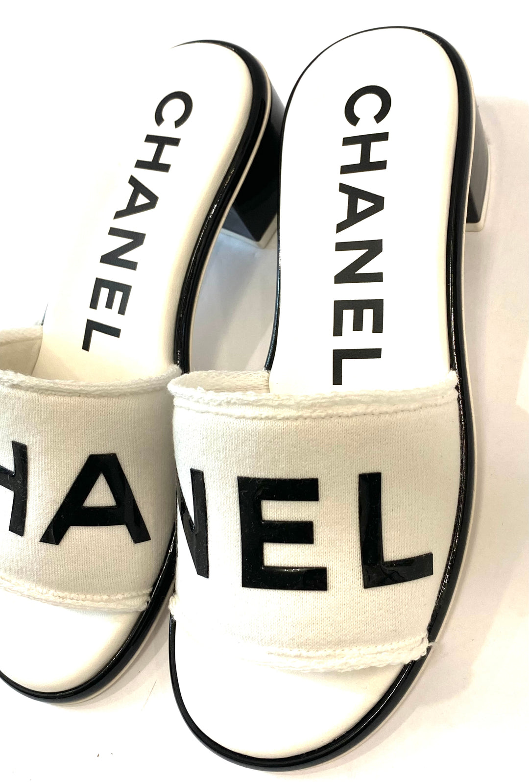 CHANEL RAW EDGE &amp; LEATHER CHA NEL MULES