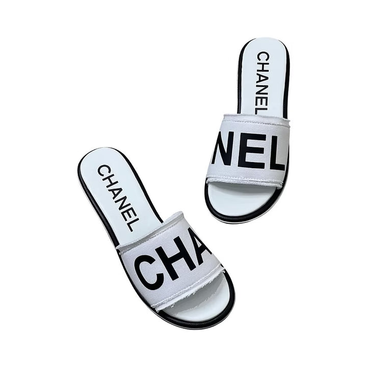 CHANEL RAW EDGE &amp; LEATHER CHA NEL MULES