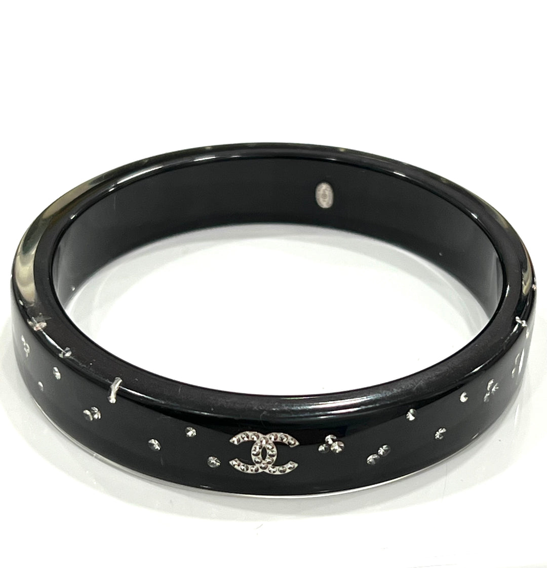 CHANEL RESIN CRYSTAL CC BANGLE BRACELET