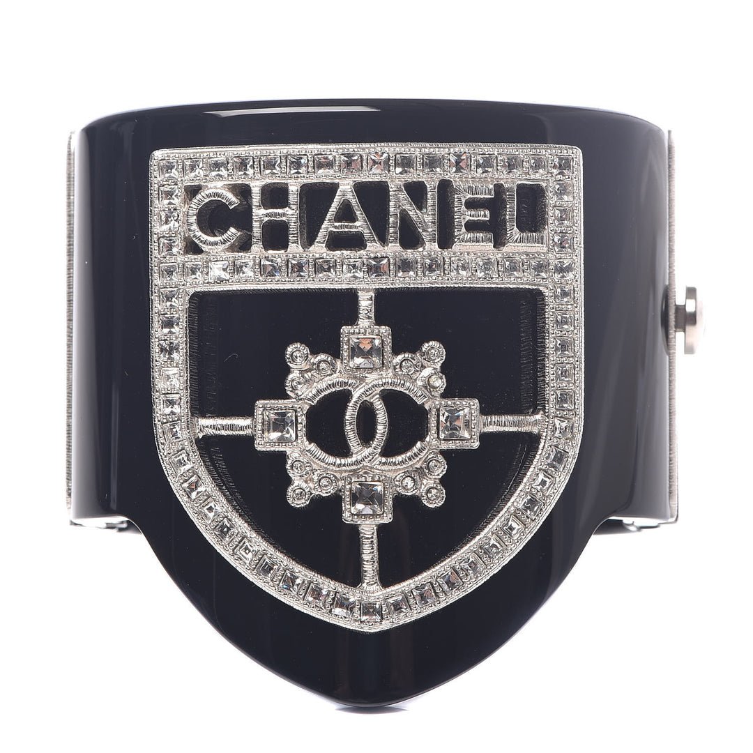 CHANEL RESIN SWAROVSKI BAGUETTE CRYSTAL CC CUFF BRACELET