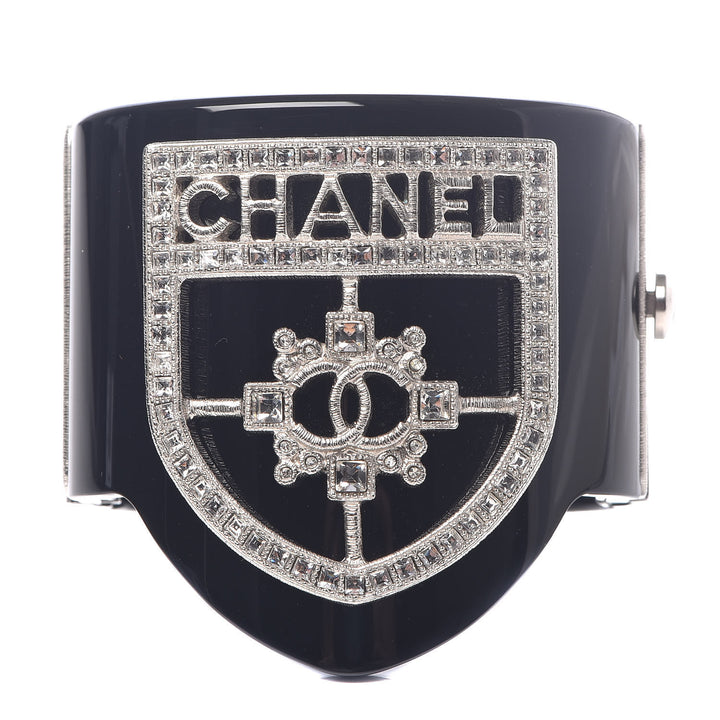 CHANEL RESIN SWAROVSKI BAGUETTE CRYSTAL CC CUFF BRACELET