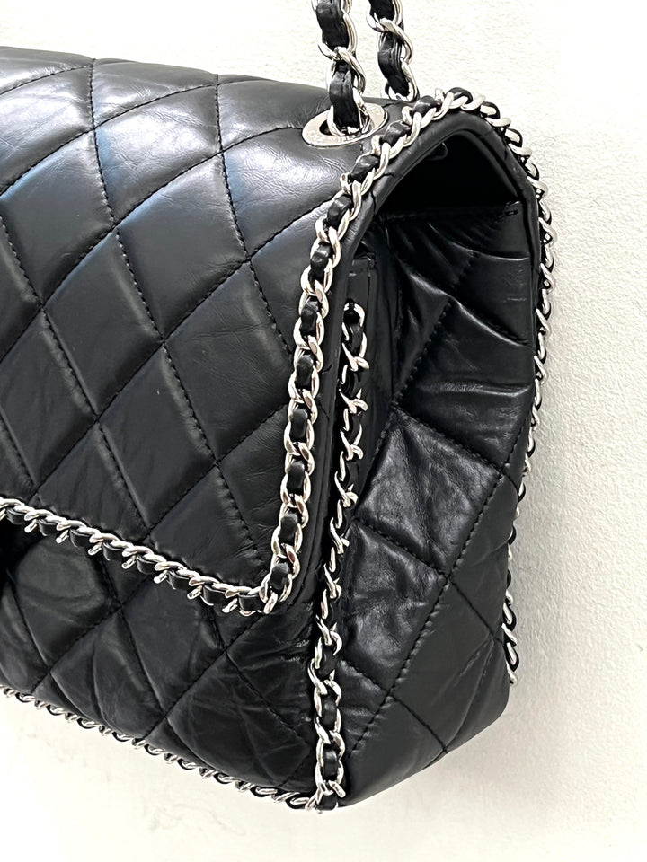 CHANEL QUILTED CRUMPLED LAMBSKIN RUNNING CHAIN FLAP JUMBO BAG
